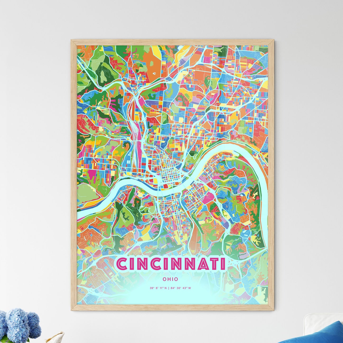 Colorful Cincinnati Ohio Fine Art Map Crazy Colors