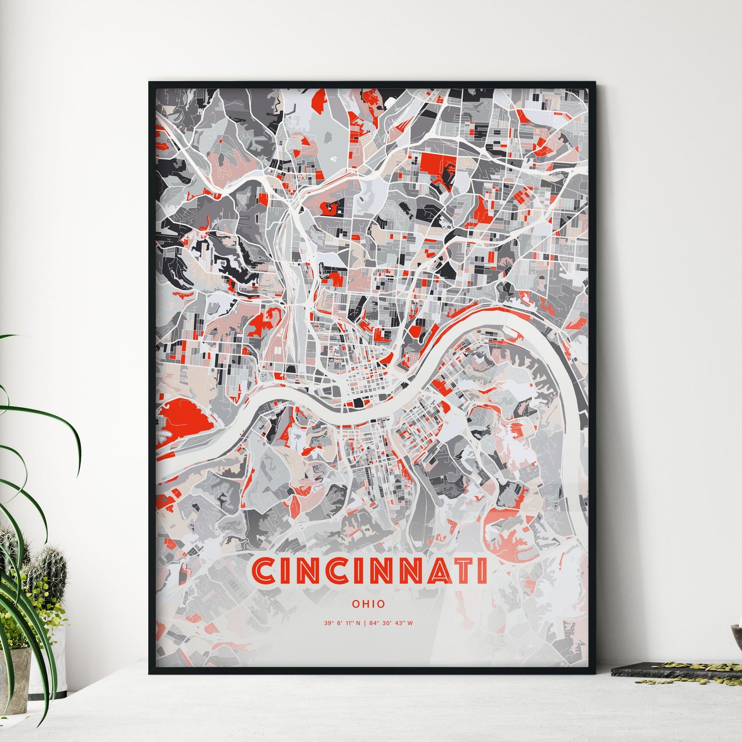 Colorful Cincinnati Ohio Fine Art Map Modern Expressive