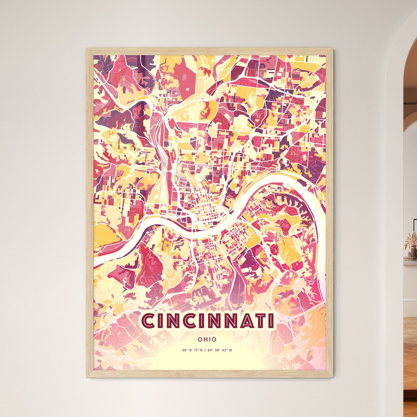 Colorful Cincinnati Ohio Fine Art Map Hot Red