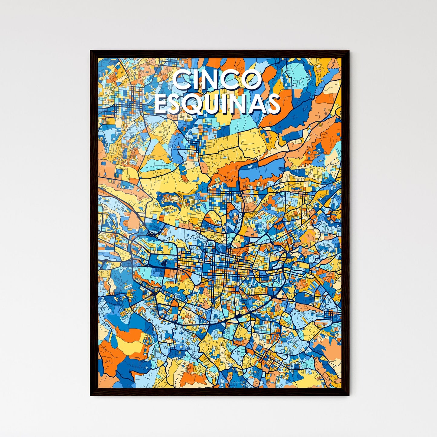 CINCO ESQUINAS COSTA RICA Vibrant Colorful Art Map Poster Blue Orange