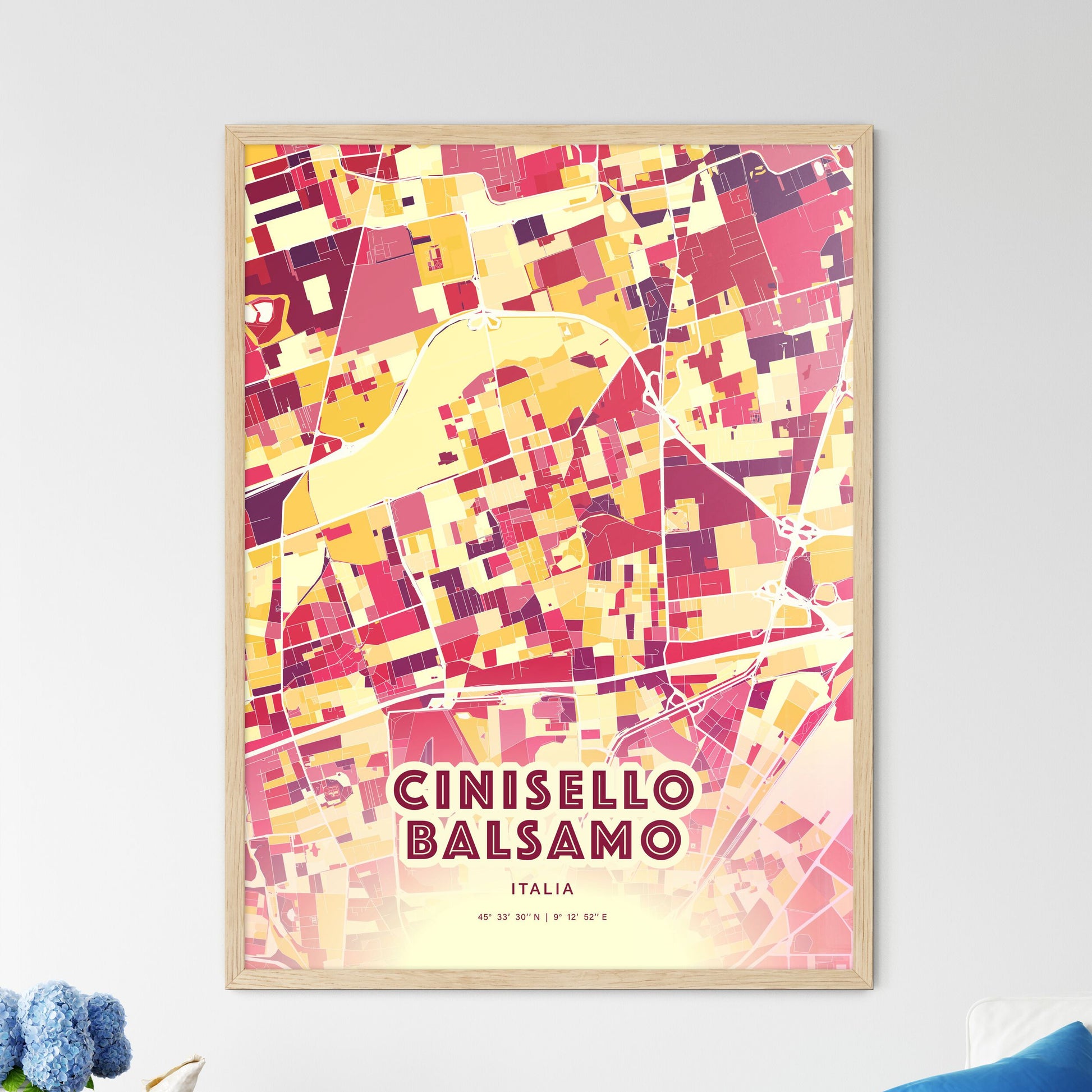 Colorful Cinisello Balsamo Italy Fine Art Map Hot Red