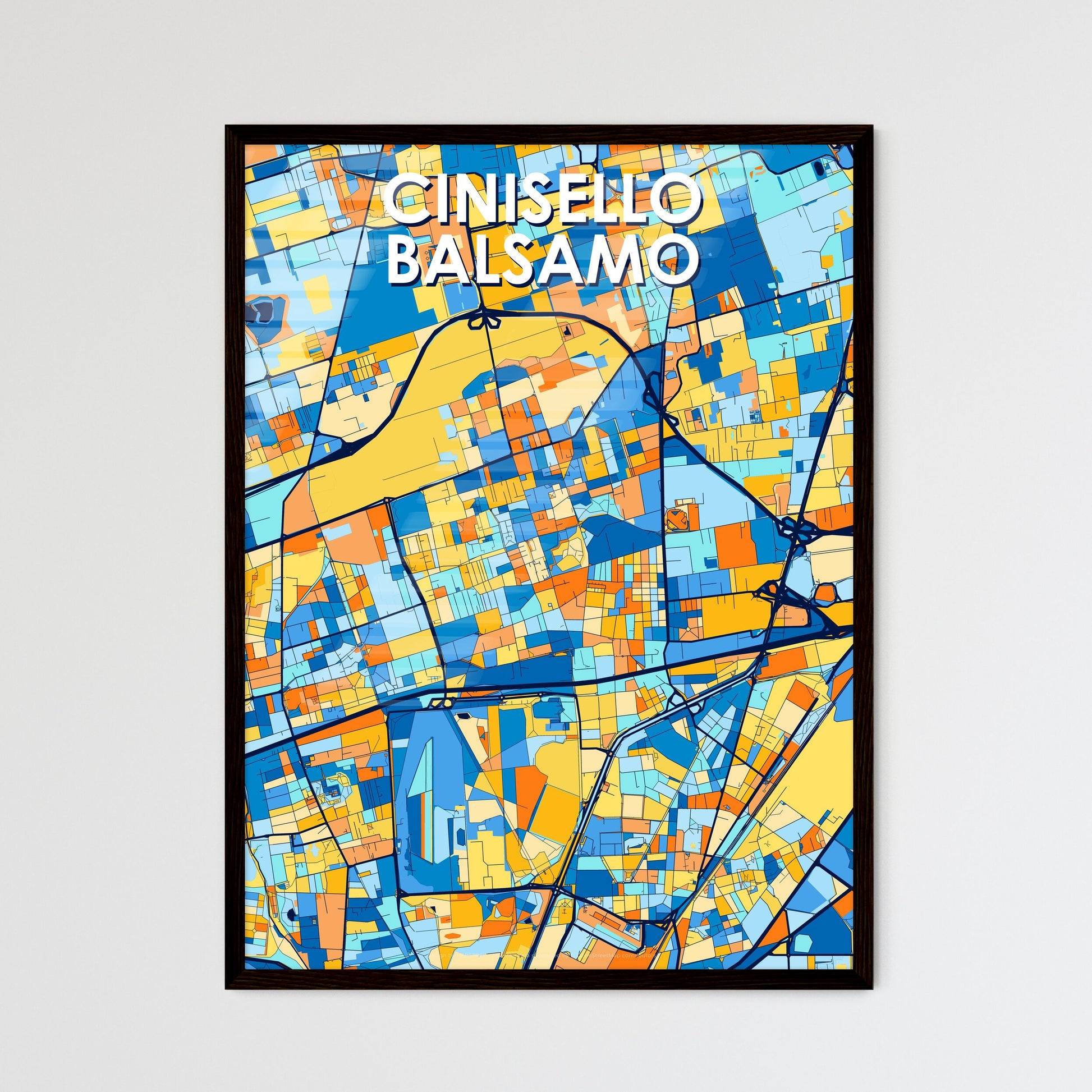 CINISELLO BALSAMO ITALY Vibrant Colorful Art Map Poster Blue Orange