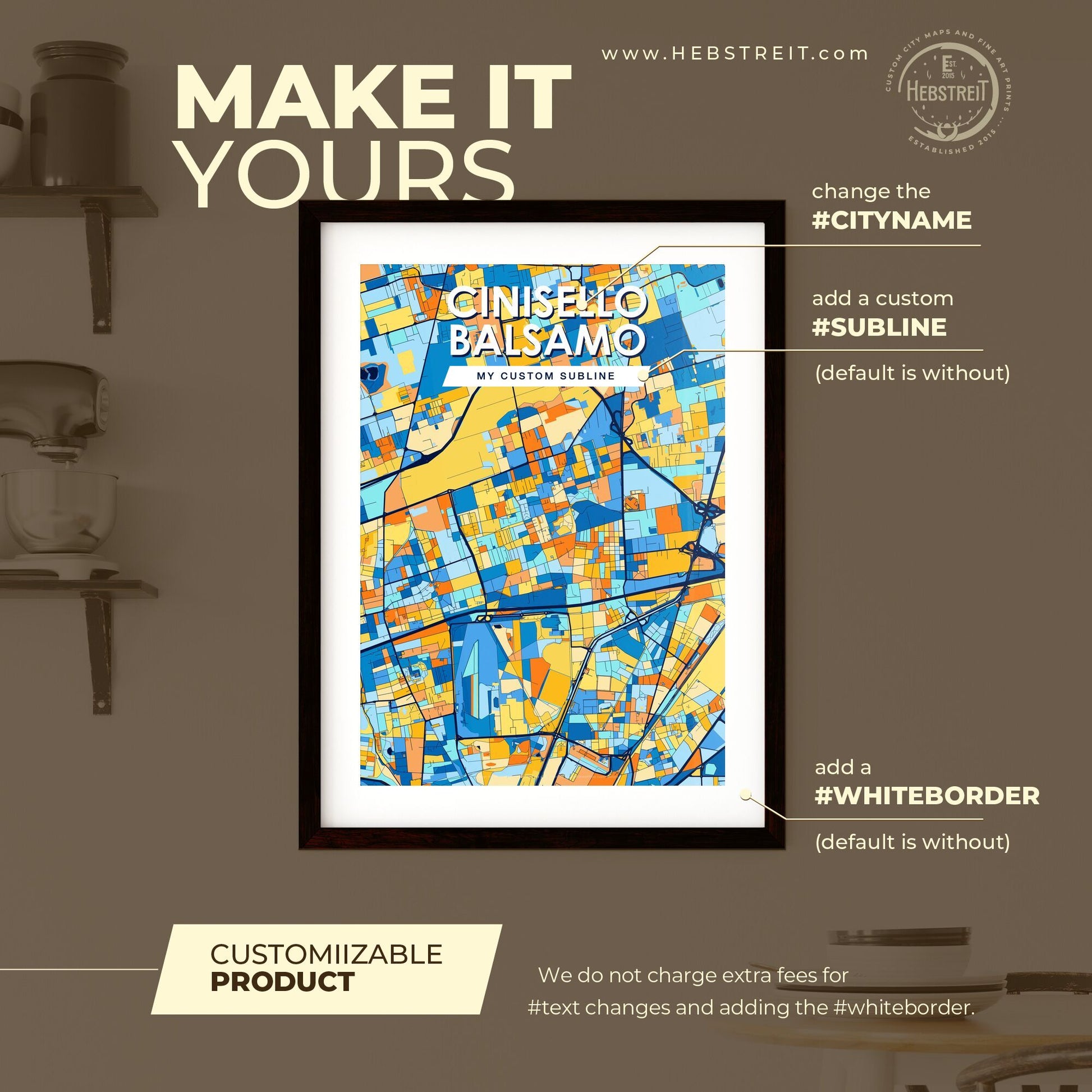 CINISELLO BALSAMO ITALY Vibrant Colorful Art Map Poster Blue Orange