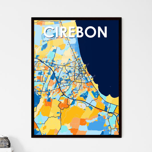 CIREBON INDONESIA Vibrant Colorful Art Map Poster Blue Orange