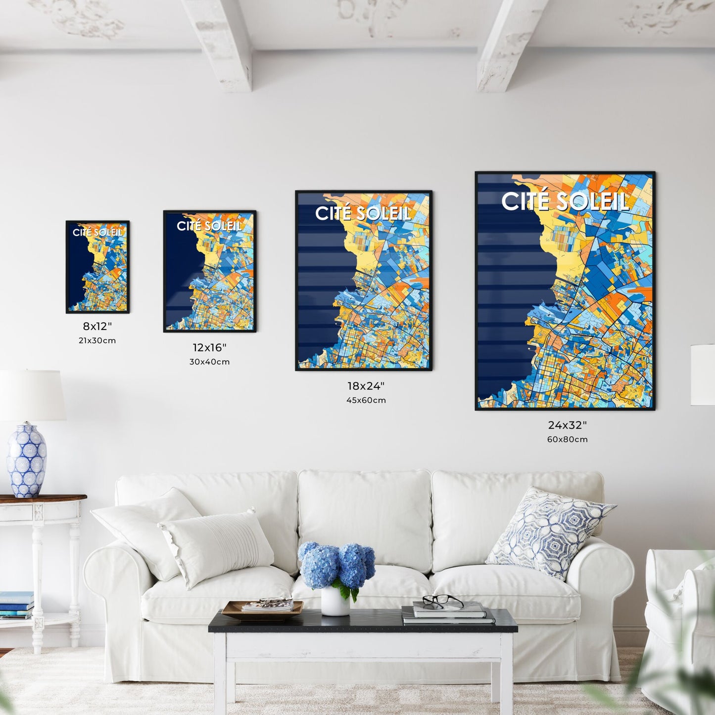 CITÉ SOLEIL HAITI Vibrant Colorful Art Map Poster Blue Orange