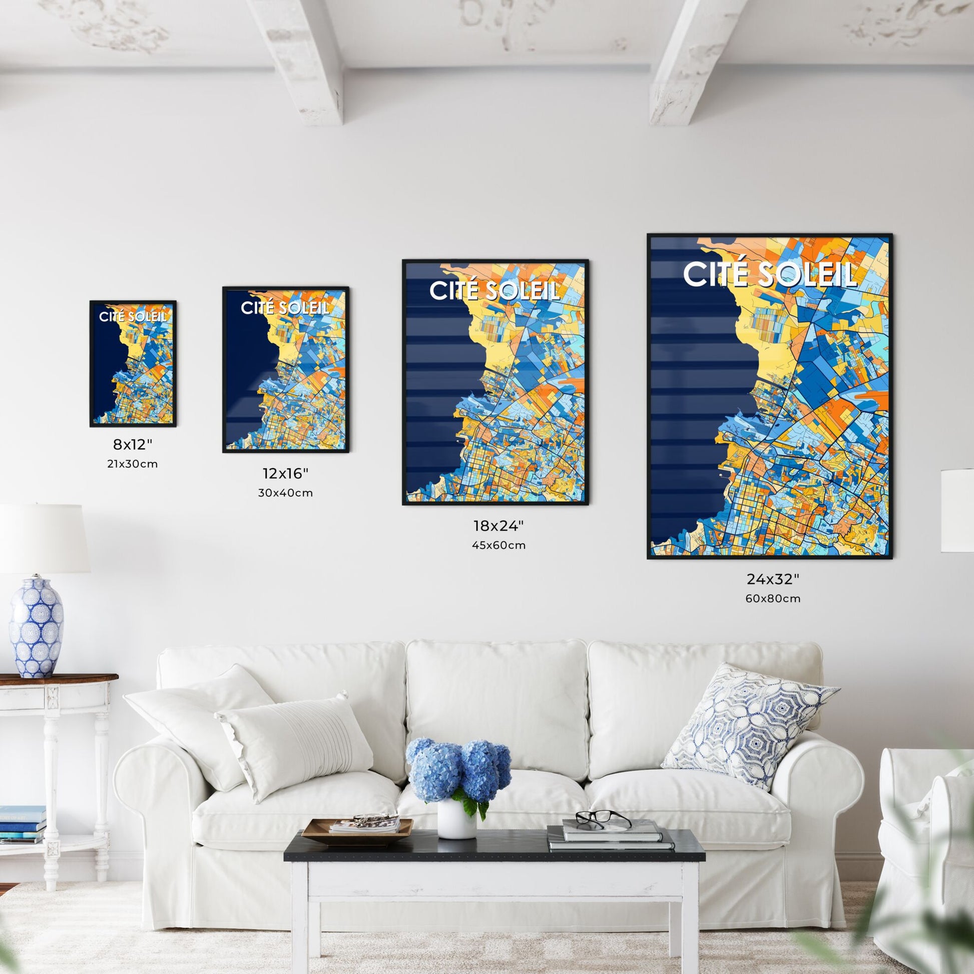 CITÉ SOLEIL HAITI Vibrant Colorful Art Map Poster Blue Orange