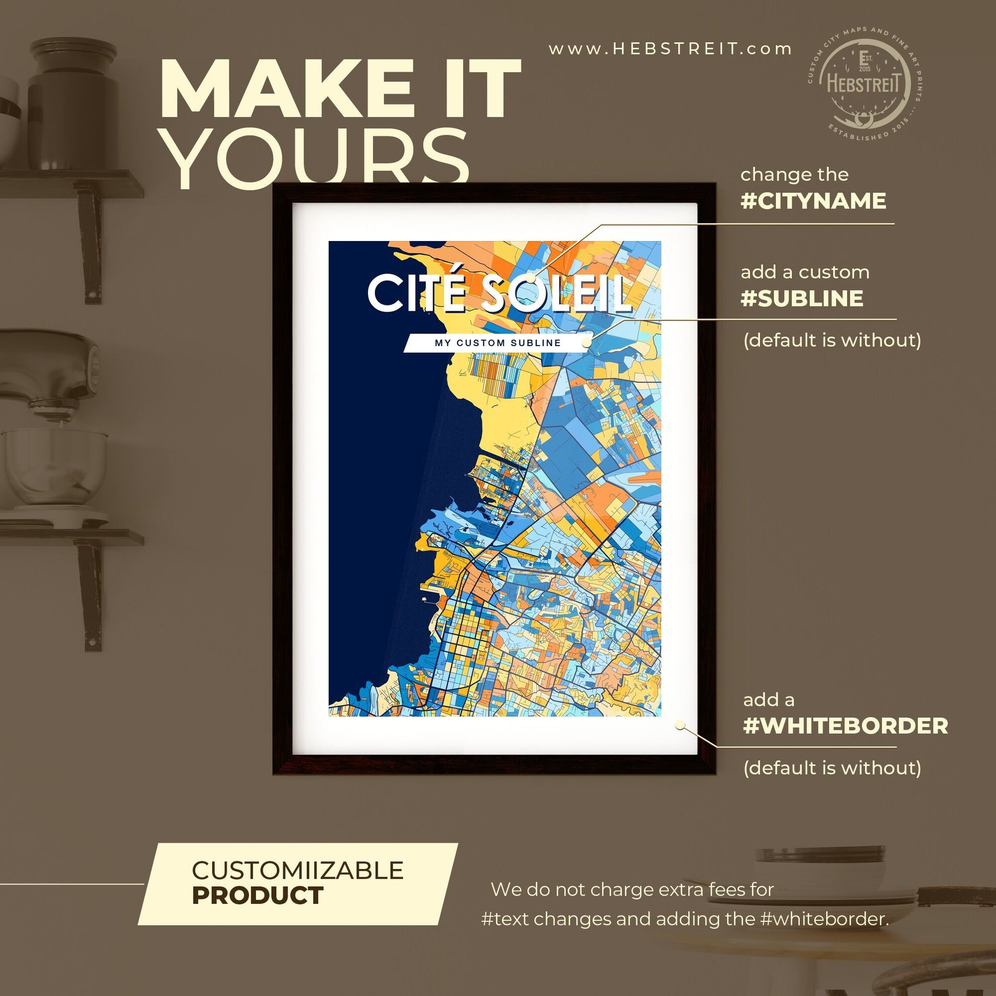 CITÉ SOLEIL HAITI Vibrant Colorful Art Map Poster Blue Orange