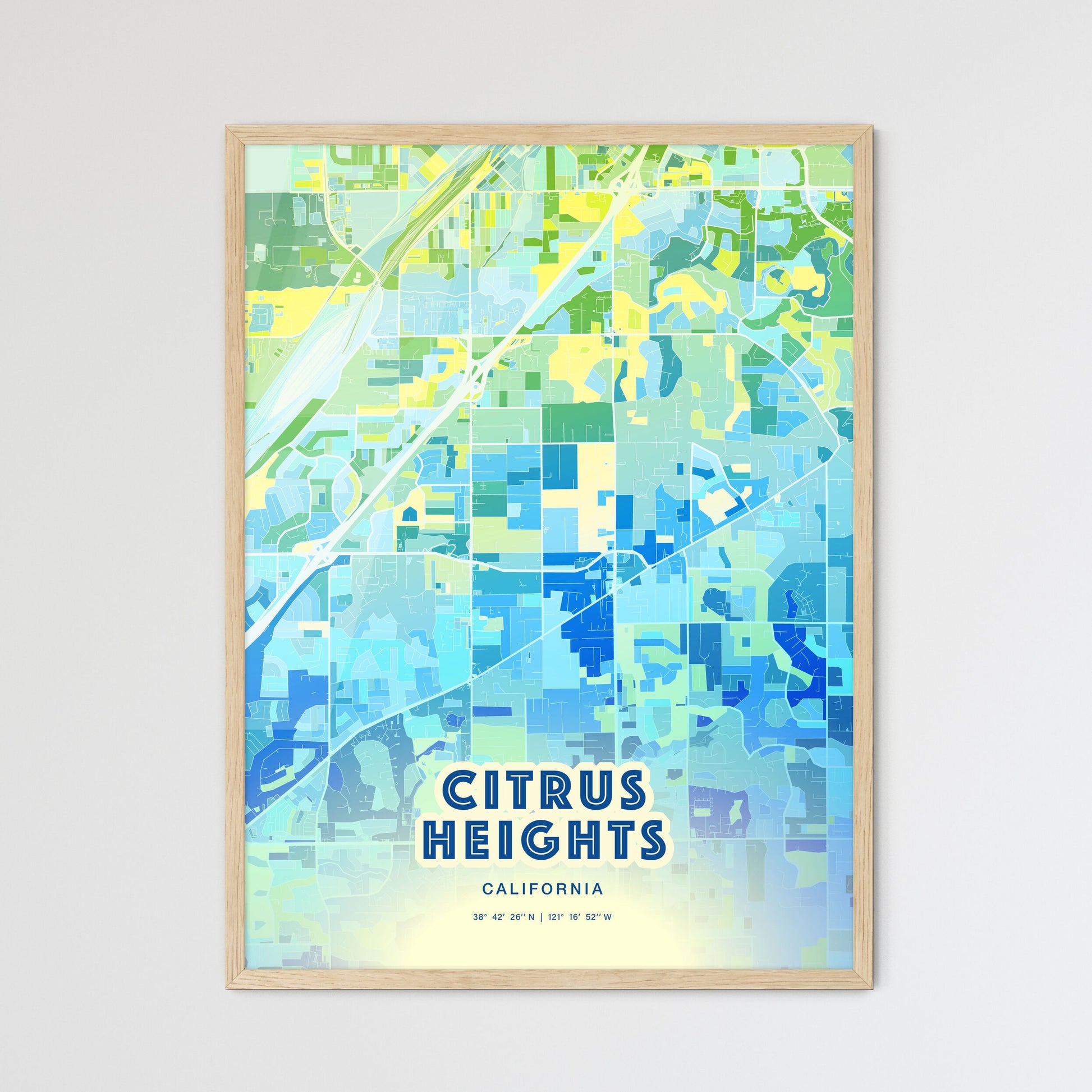 Colorful Citrus Heights California Fine Art Map Cool Blue