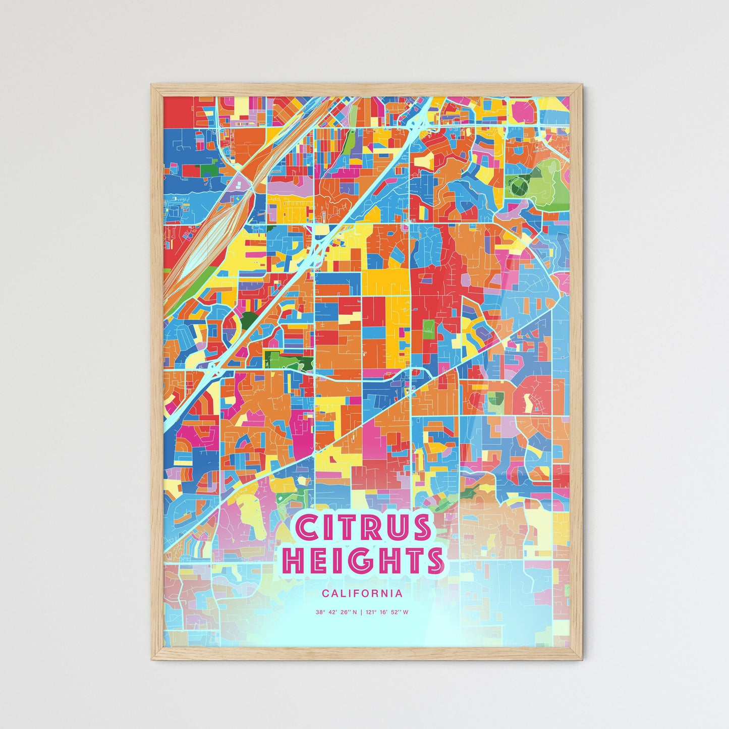 Colorful Citrus Heights California Fine Art Map Crazy Colors