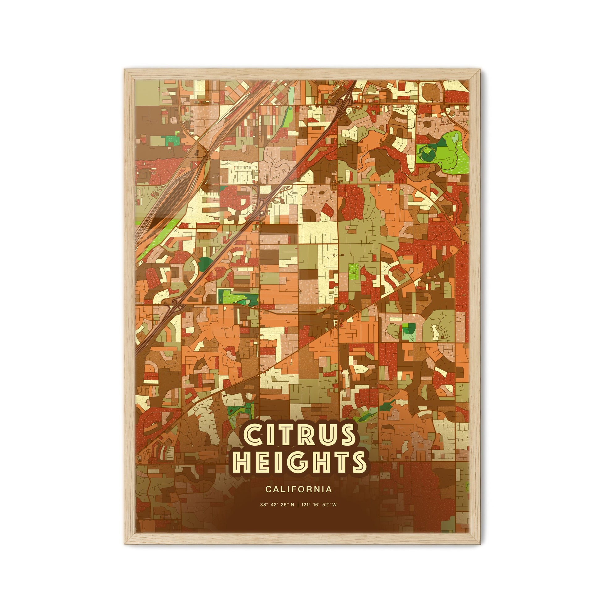 Colorful Citrus Heights California Fine Art Map Farmhouse