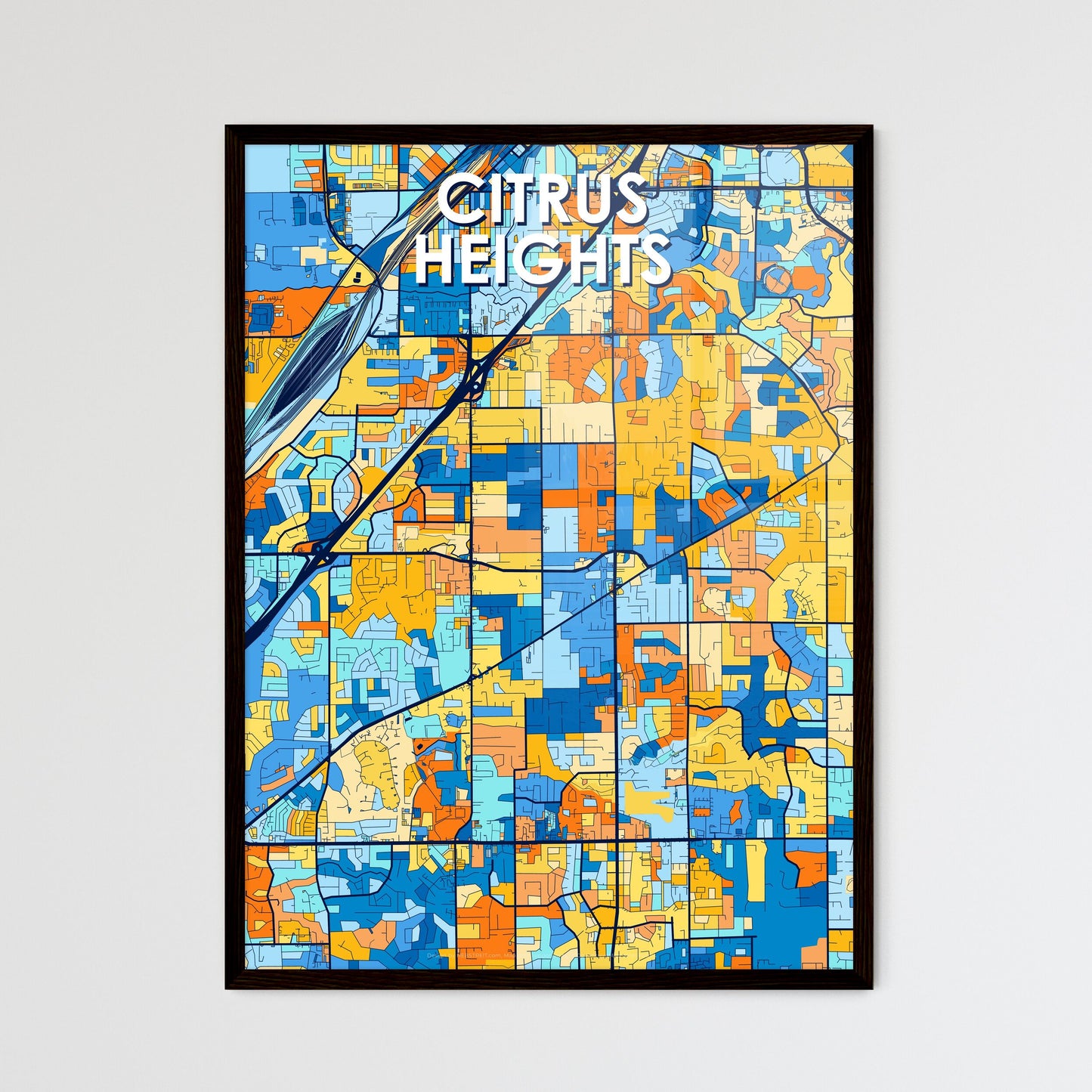 CITRUS HEIGHTS CALIFORNIA Vibrant Colorful Art Map Poster Blue Orange