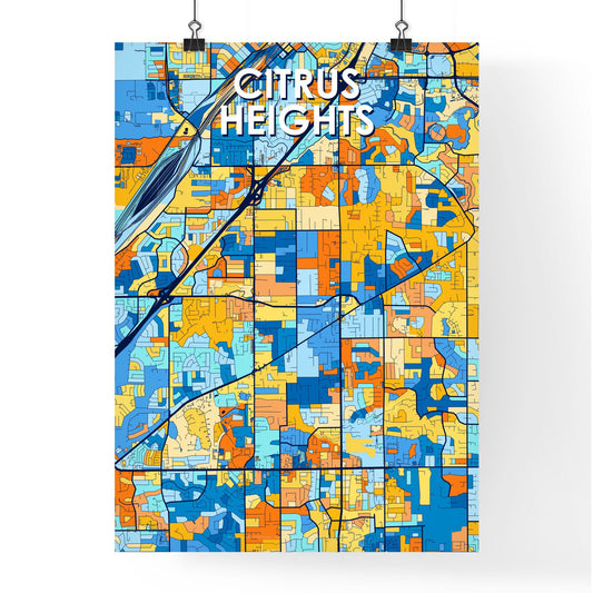 CITRUS HEIGHTS CALIFORNIA Vibrant Colorful Art Map Poster Blue Orange