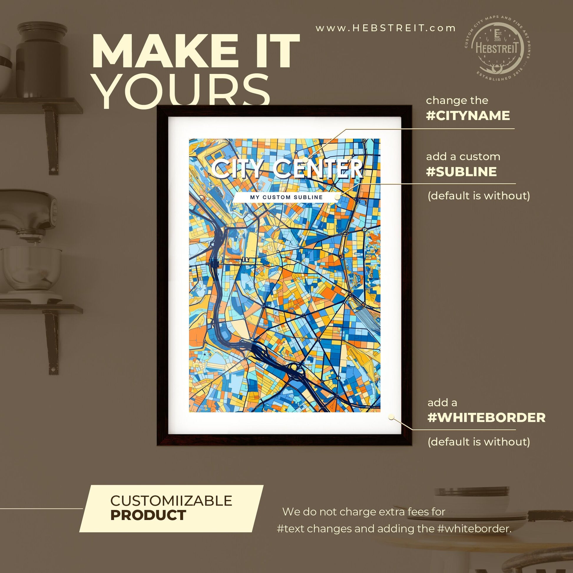 CITY CENTER SPAIN Vibrant Colorful Art Map Poster Blue Orange