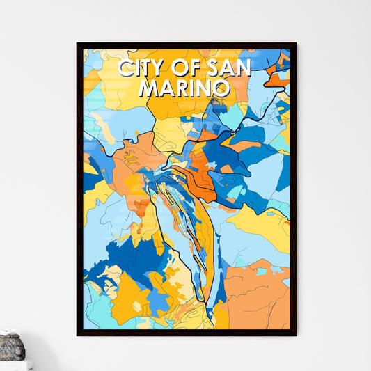 CITY OF SAN MARINO SAN MARINO Vibrant Colorful Art Map Poster Blue Orange