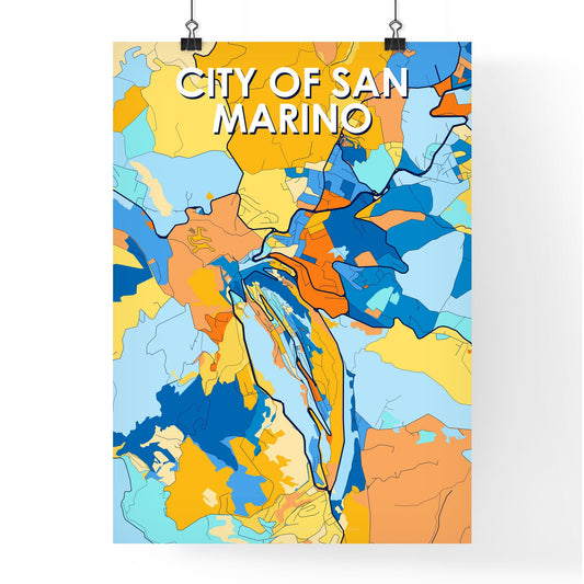 CITY OF SAN MARINO SAN MARINO Vibrant Colorful Art Map Poster Blue Orange