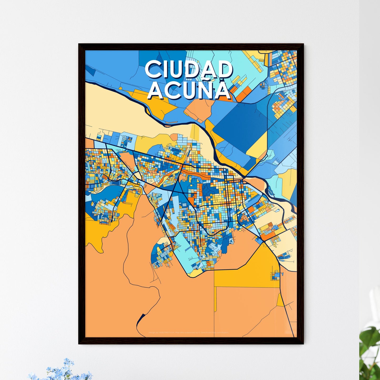 CIUDAD ACUÑA MEXICO Vibrant Colorful Art Map Poster Blue Orange