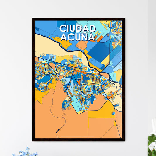 CIUDAD ACUÑA MEXICO Vibrant Colorful Art Map Poster Blue Orange