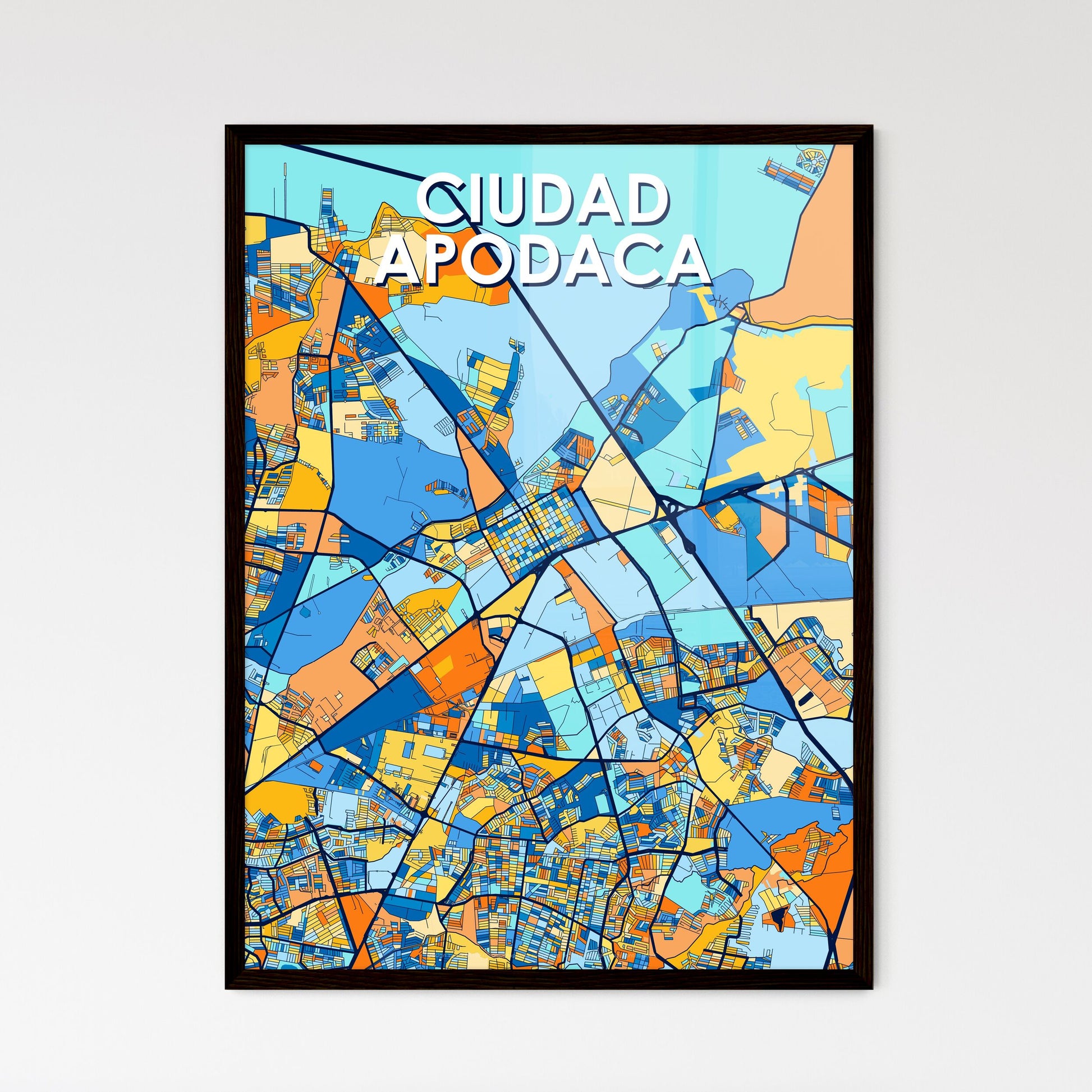 CIUDAD APODACA MEXICO Vibrant Colorful Art Map Poster Blue Orange