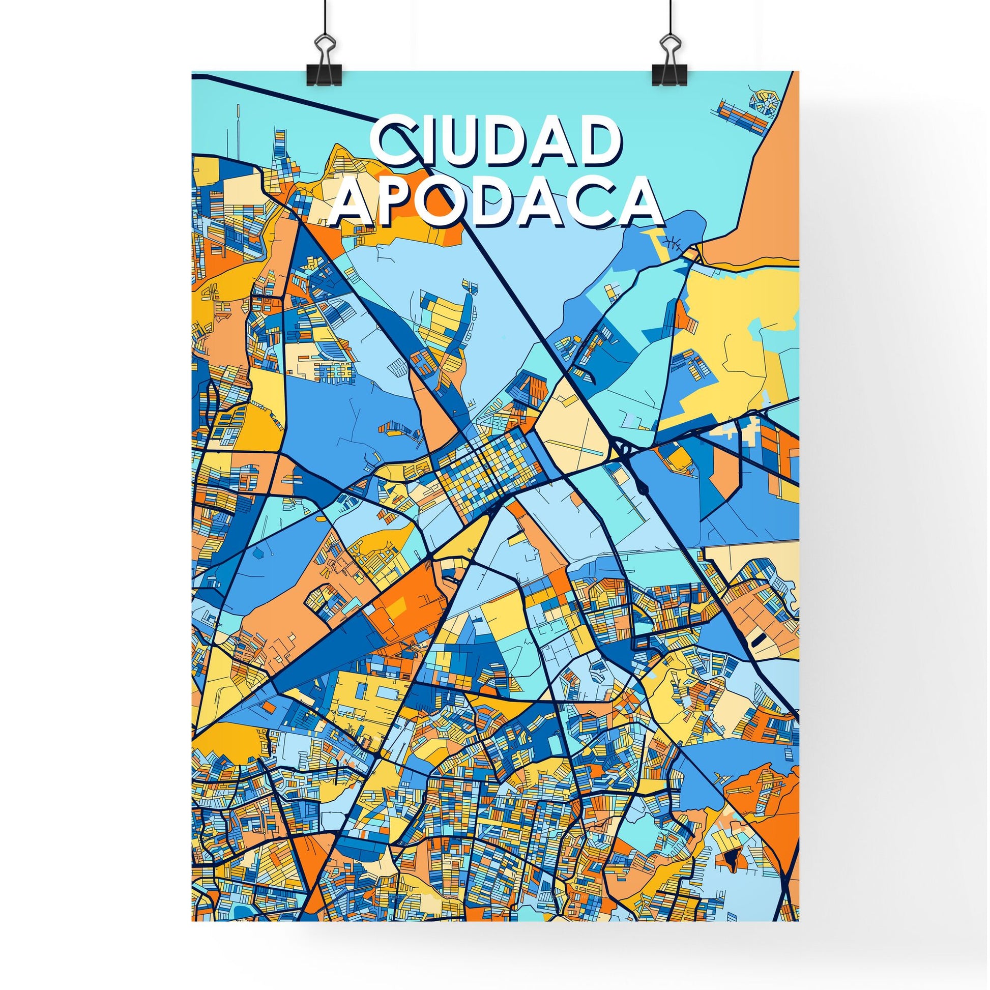 CIUDAD APODACA MEXICO Vibrant Colorful Art Map Poster Blue Orange