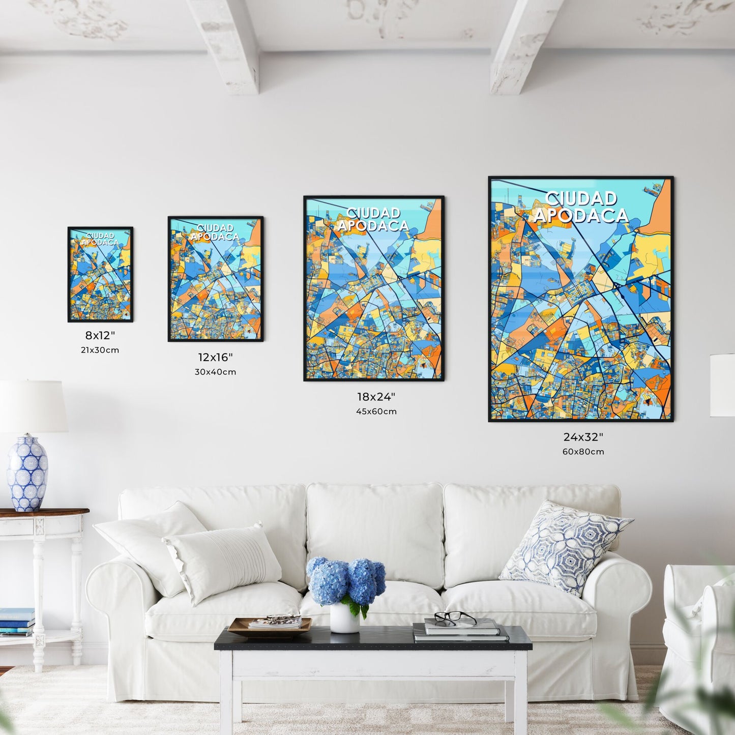 CIUDAD APODACA MEXICO Vibrant Colorful Art Map Poster Blue Orange