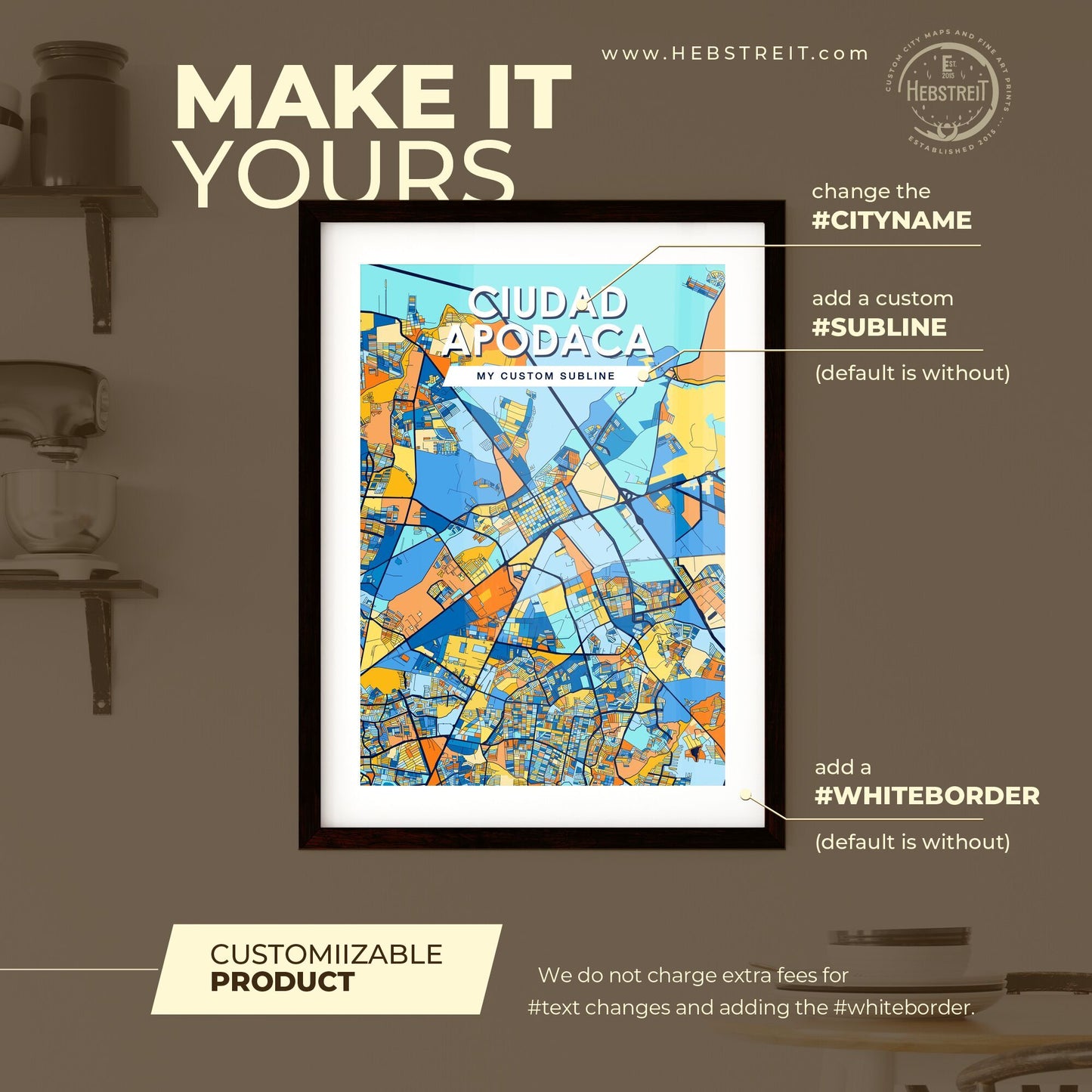 CIUDAD APODACA MEXICO Vibrant Colorful Art Map Poster Blue Orange