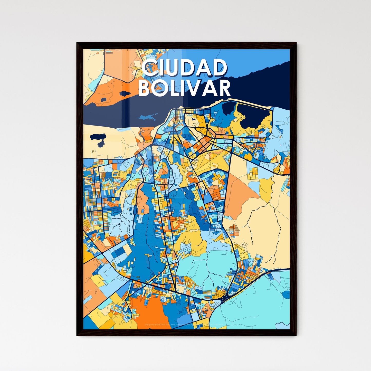 CIUDAD BOLIVAR VENEZUELA Vibrant Colorful Art Map Poster Blue Orange