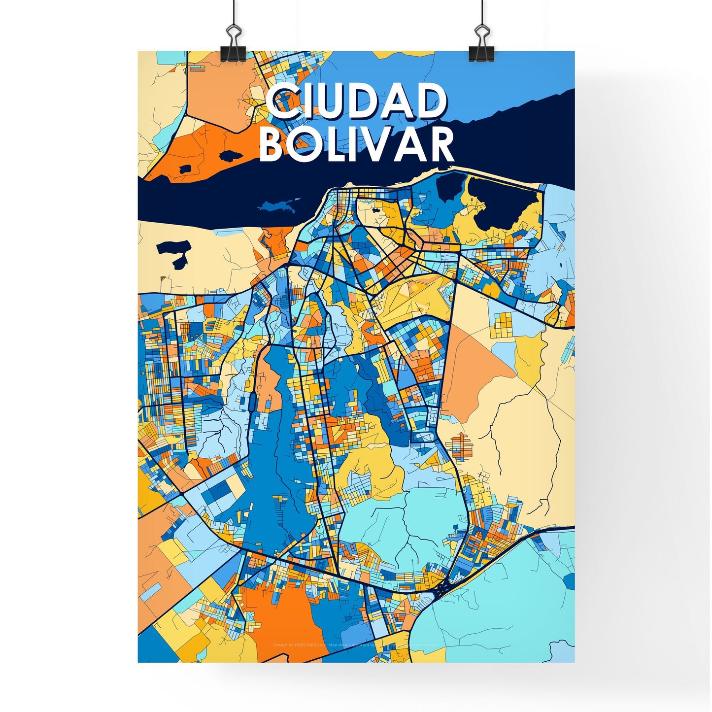 CIUDAD BOLIVAR VENEZUELA Vibrant Colorful Art Map Poster Blue Orange