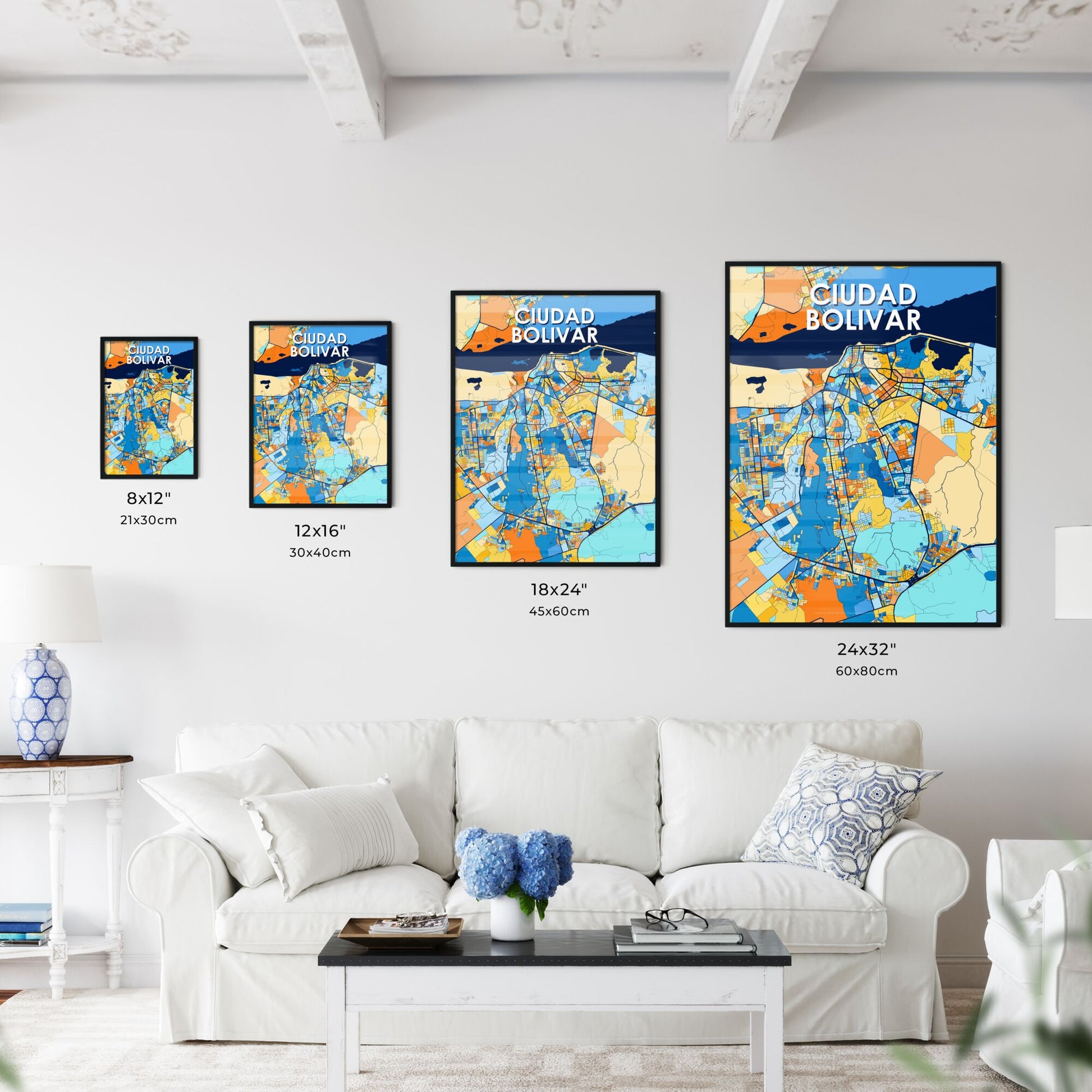 CIUDAD BOLIVAR VENEZUELA Vibrant Colorful Art Map Poster Blue Orange