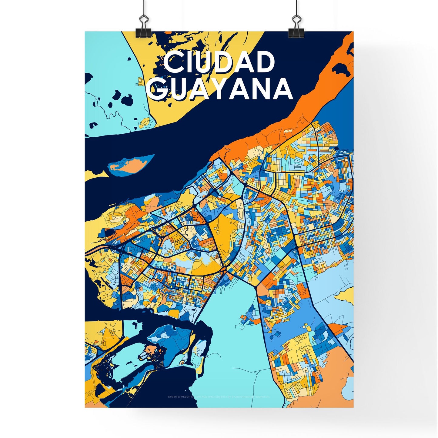 CIUDAD GUAYANA VENEZUELA Vibrant Colorful Art Map Poster Blue Orange