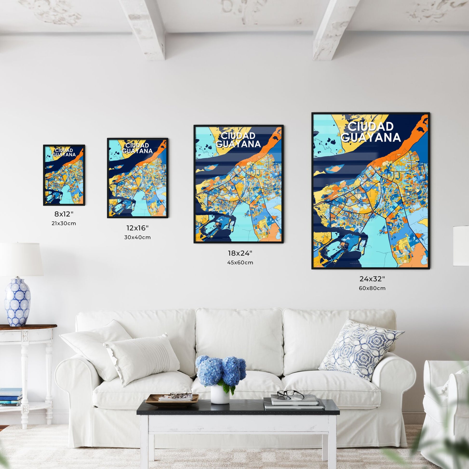 CIUDAD GUAYANA VENEZUELA Vibrant Colorful Art Map Poster Blue Orange