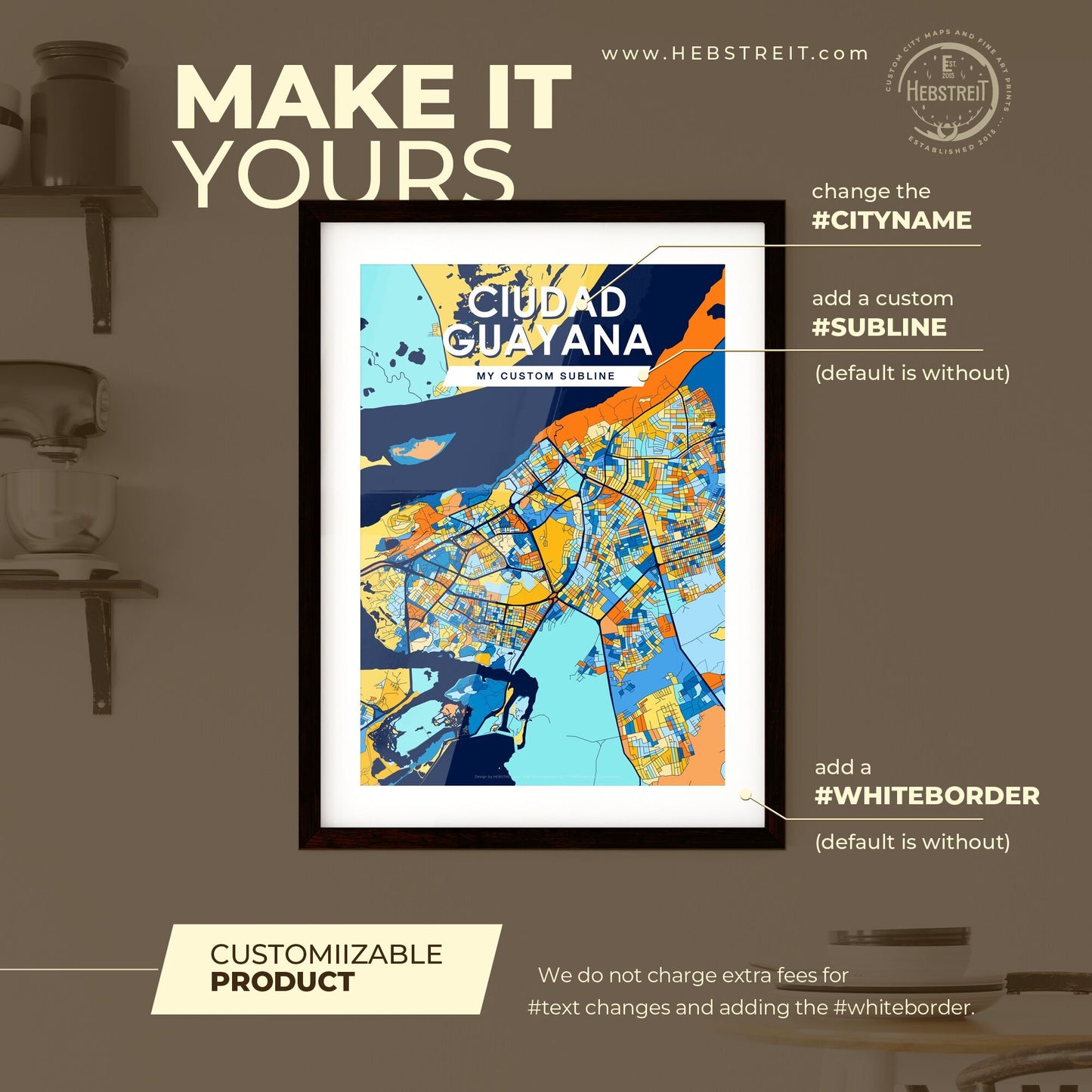 CIUDAD GUAYANA VENEZUELA Vibrant Colorful Art Map Poster Blue Orange