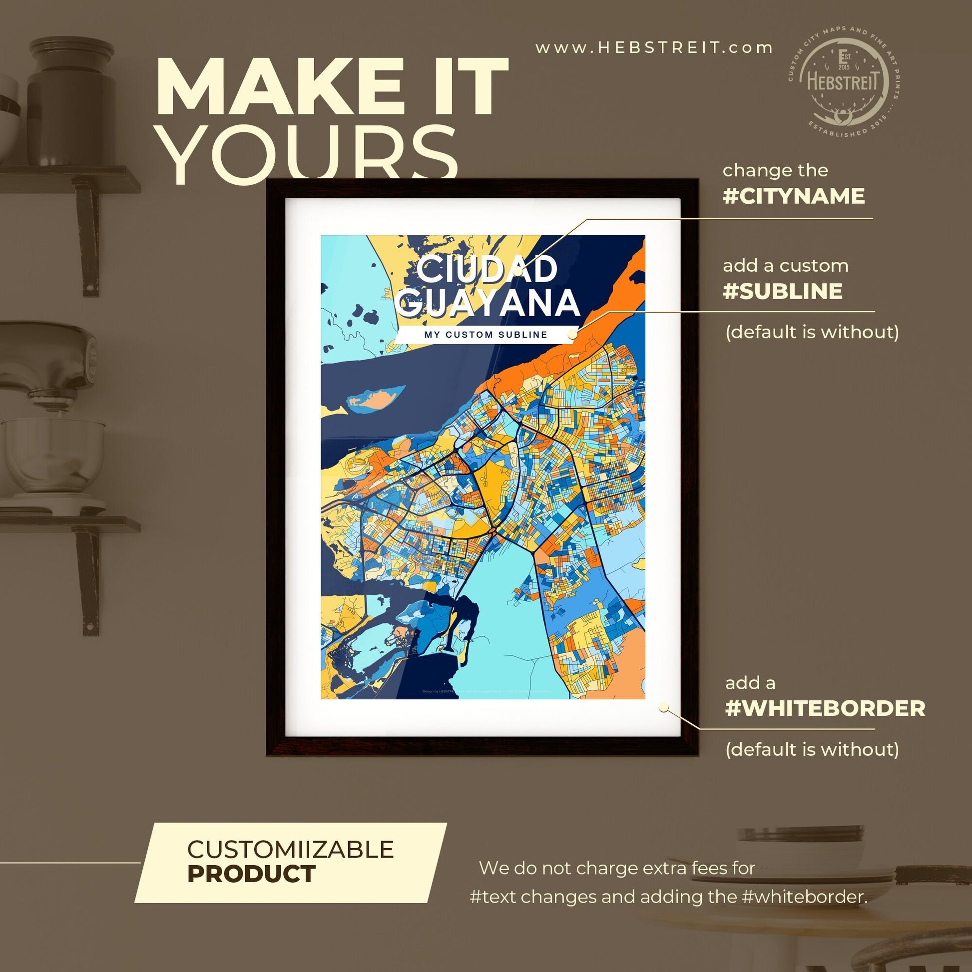 CIUDAD GUAYANA VENEZUELA Vibrant Colorful Art Map Poster Blue Orange