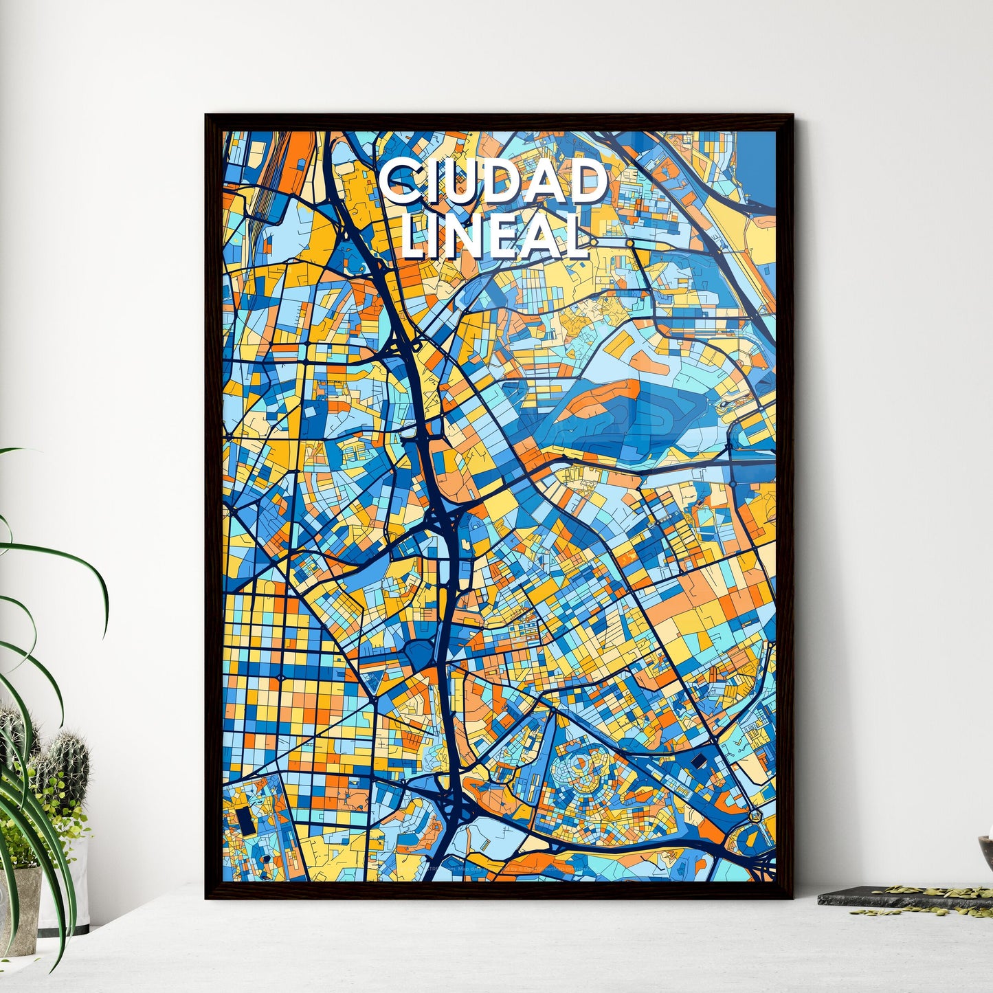 CIUDAD LINEAL SPAIN Vibrant Colorful Art Map Poster Blue Orange