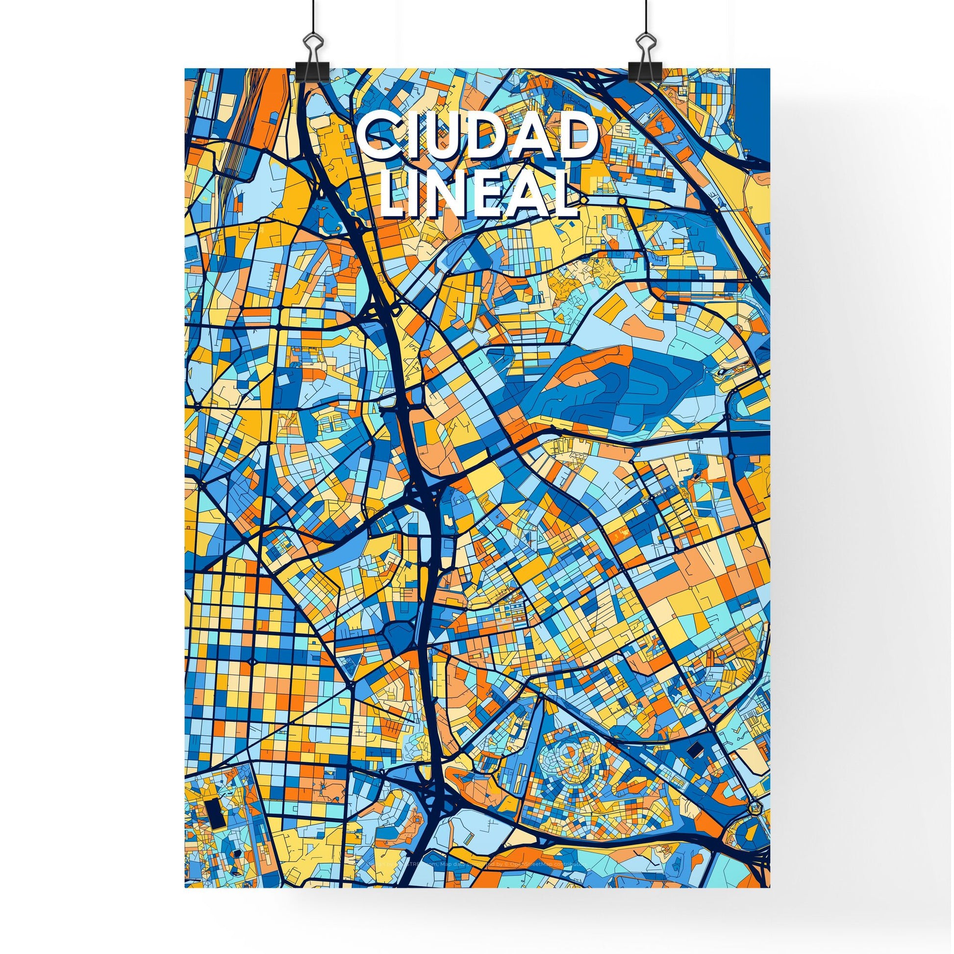 CIUDAD LINEAL SPAIN Vibrant Colorful Art Map Poster Blue Orange