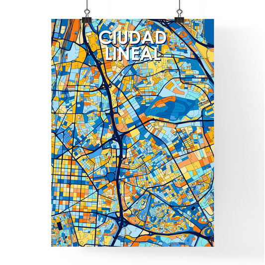 CIUDAD LINEAL SPAIN Vibrant Colorful Art Map Poster Blue Orange