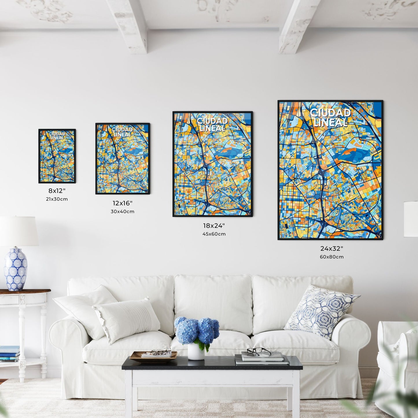 CIUDAD LINEAL SPAIN Vibrant Colorful Art Map Poster Blue Orange