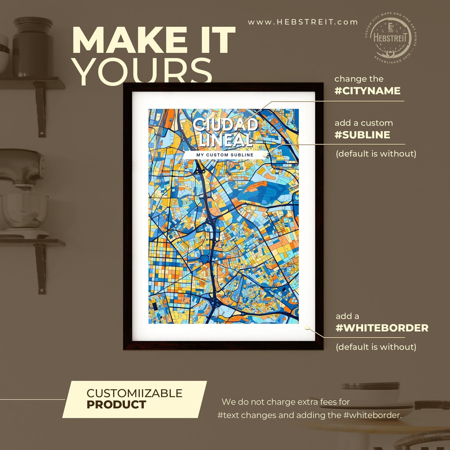 CIUDAD LINEAL SPAIN Vibrant Colorful Art Map Poster Blue Orange