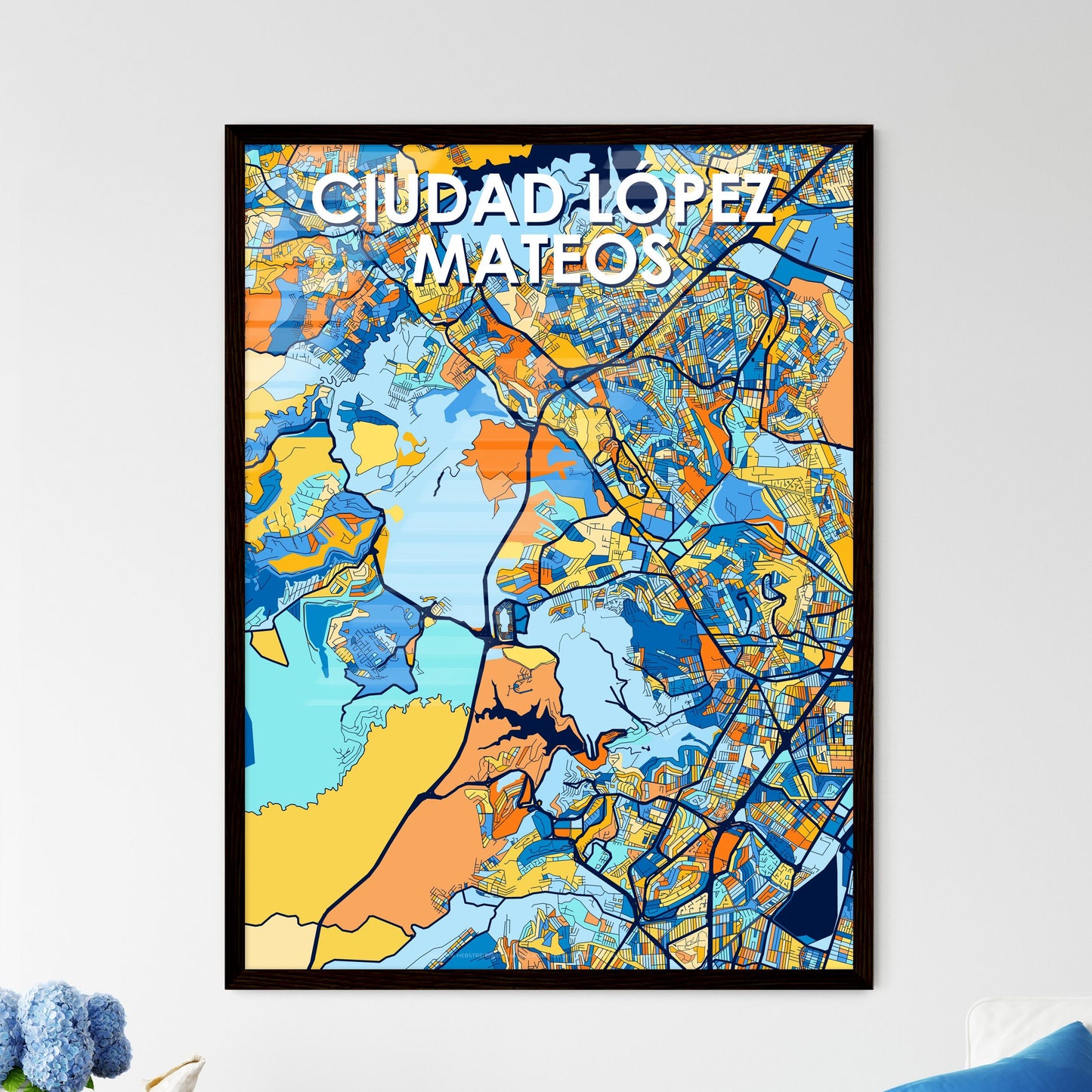 CIUDAD LÓPEZ MATEOS MEXICO Vibrant Colorful Art Map Poster Blue Orange