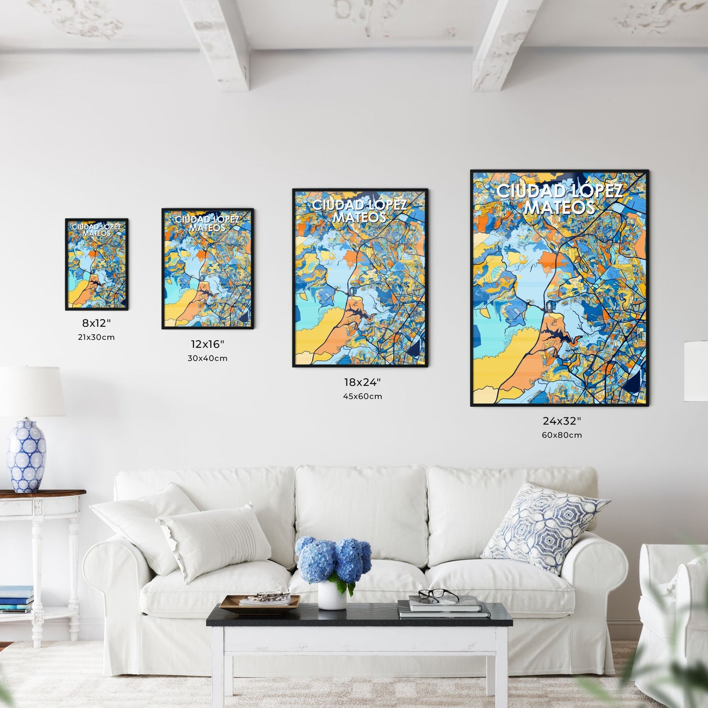 CIUDAD LÓPEZ MATEOS MEXICO Vibrant Colorful Art Map Poster Blue Orange