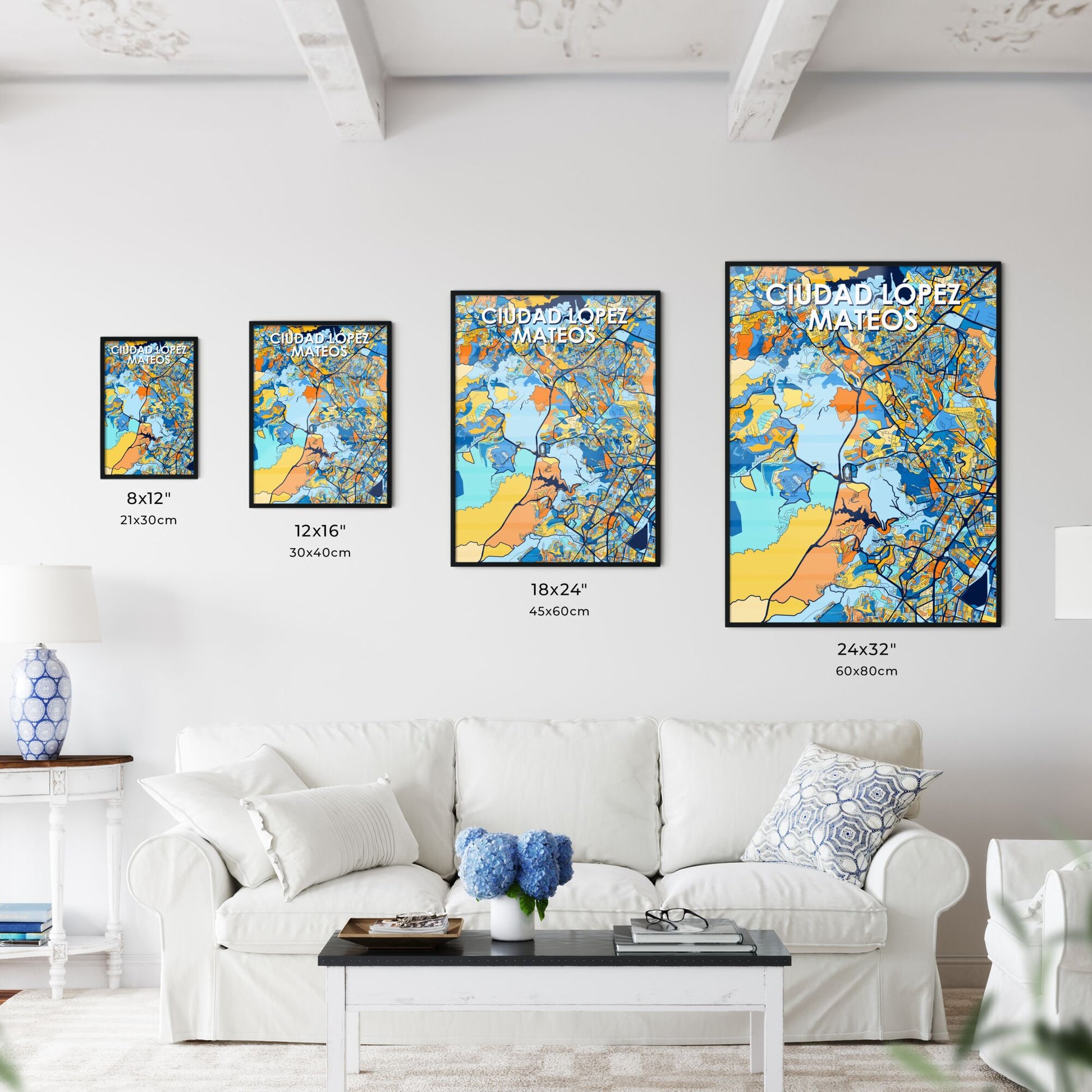 CIUDAD LÓPEZ MATEOS MEXICO Vibrant Colorful Art Map Poster Blue Orange