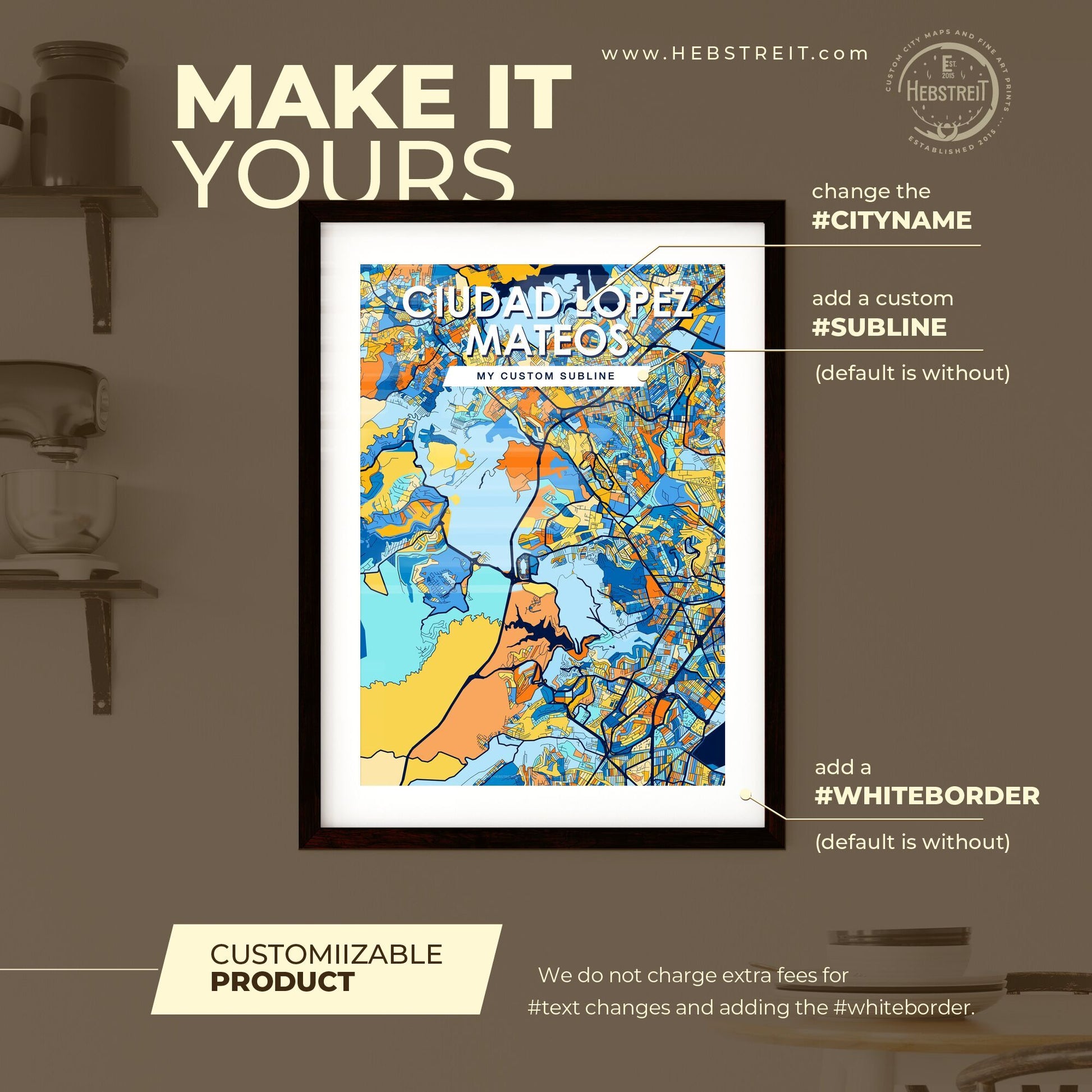 CIUDAD LÓPEZ MATEOS MEXICO Vibrant Colorful Art Map Poster Blue Orange