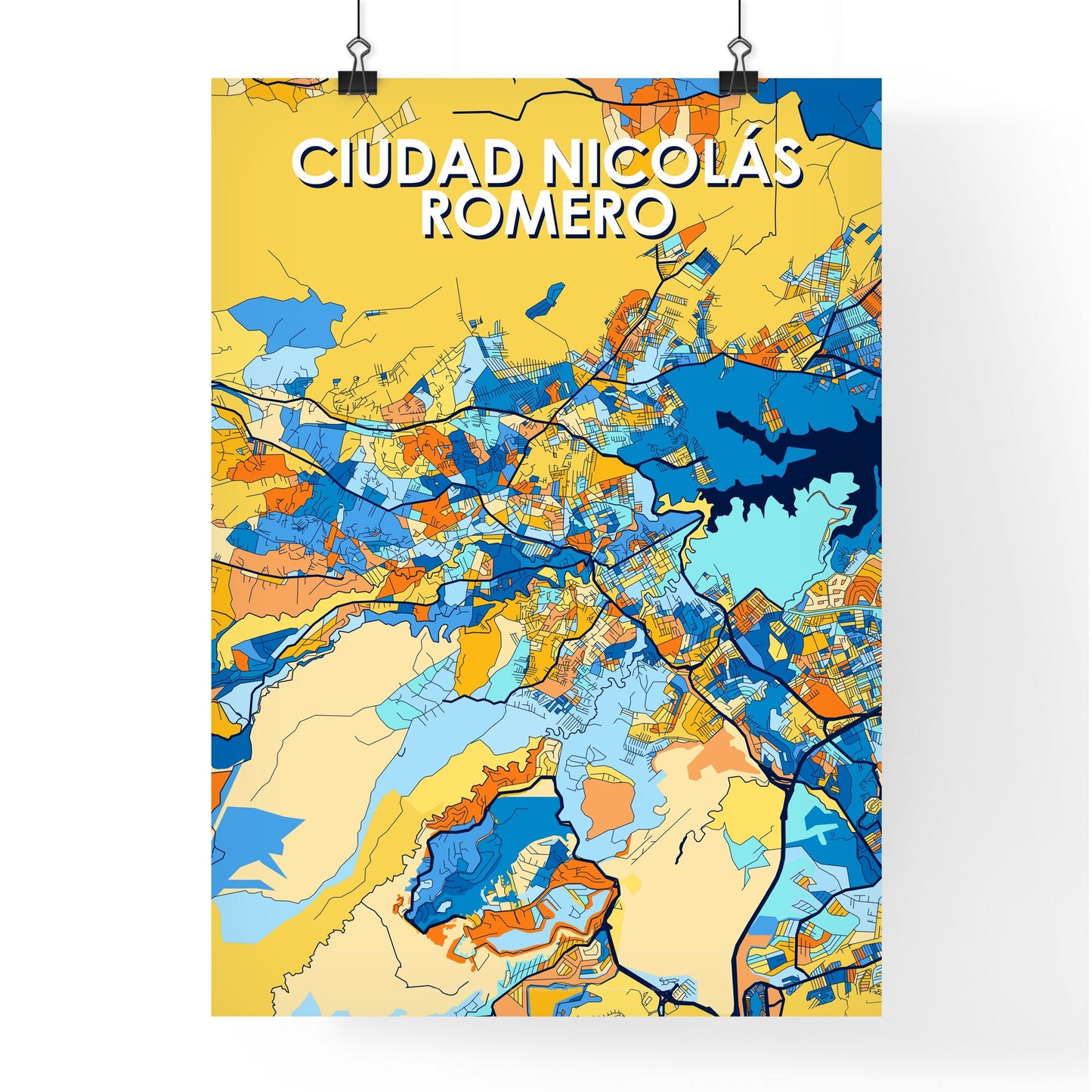 CIUDAD NICOLÁS ROMERO MEXICO Vibrant Colorful Art Map Poster Blue Orange