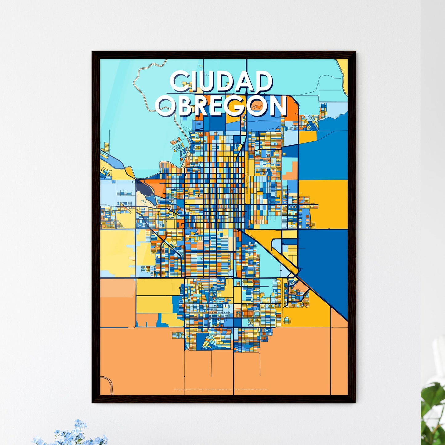 CIUDAD OBREGÓN MEXICO Vibrant Colorful Art Map Poster Blue Orange