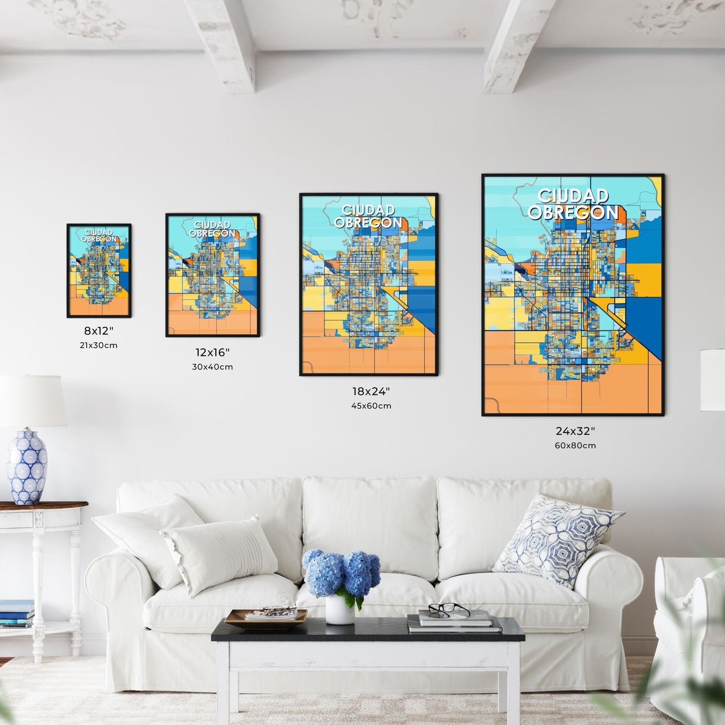 CIUDAD OBREGÓN MEXICO Vibrant Colorful Art Map Poster Blue Orange