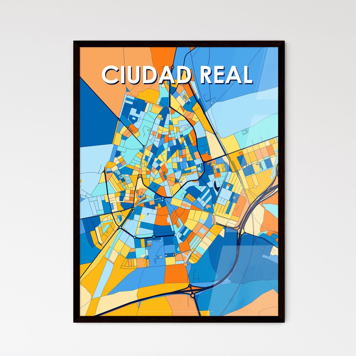 CIUDAD REAL SPAIN Vibrant Colorful Art Map Poster Blue Orange