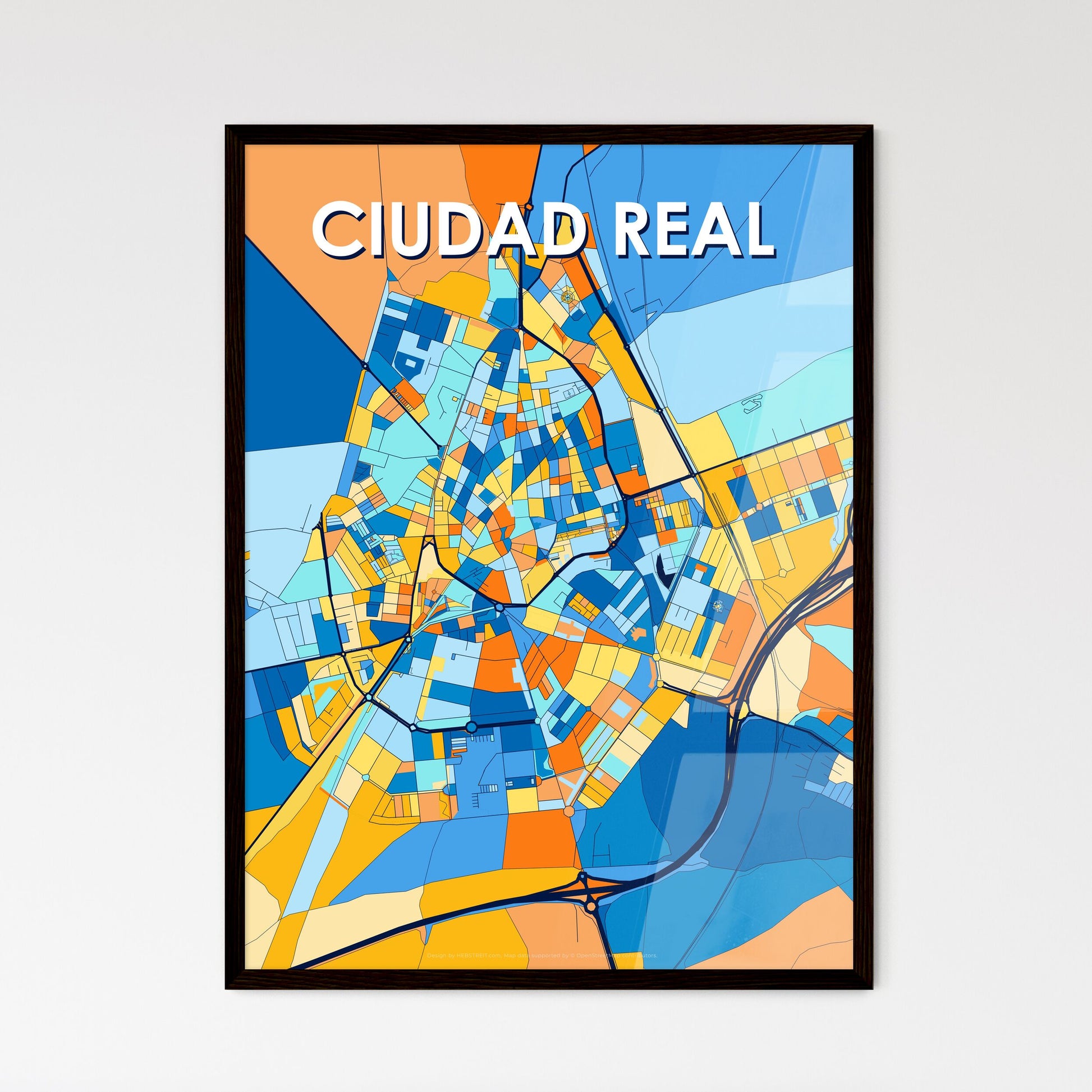 CIUDAD REAL SPAIN Vibrant Colorful Art Map Poster Blue Orange