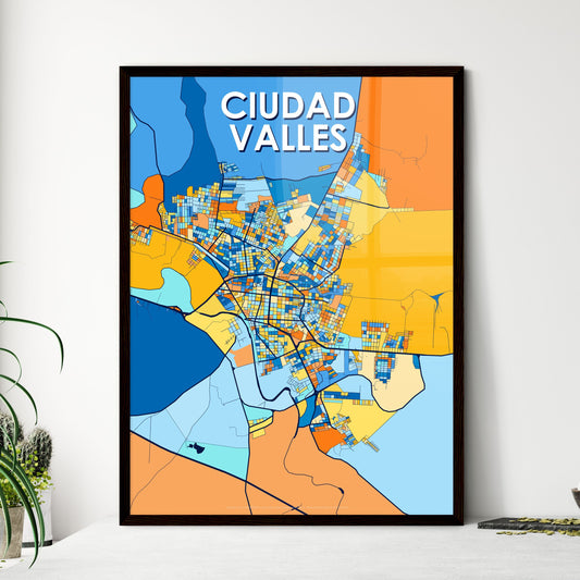 CIUDAD VALLES MEXICO Vibrant Colorful Art Map Poster Blue Orange