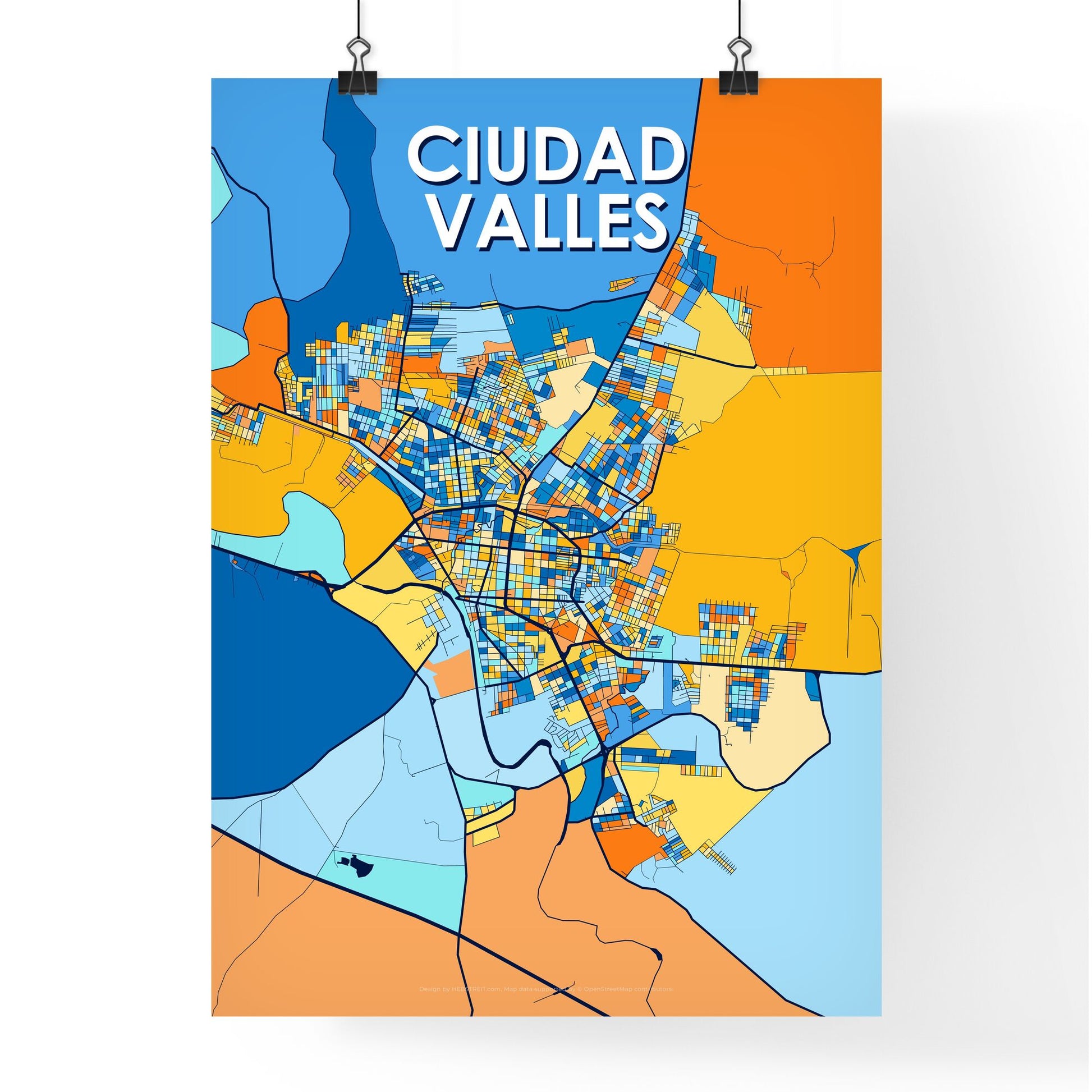 CIUDAD VALLES MEXICO Vibrant Colorful Art Map Poster Blue Orange