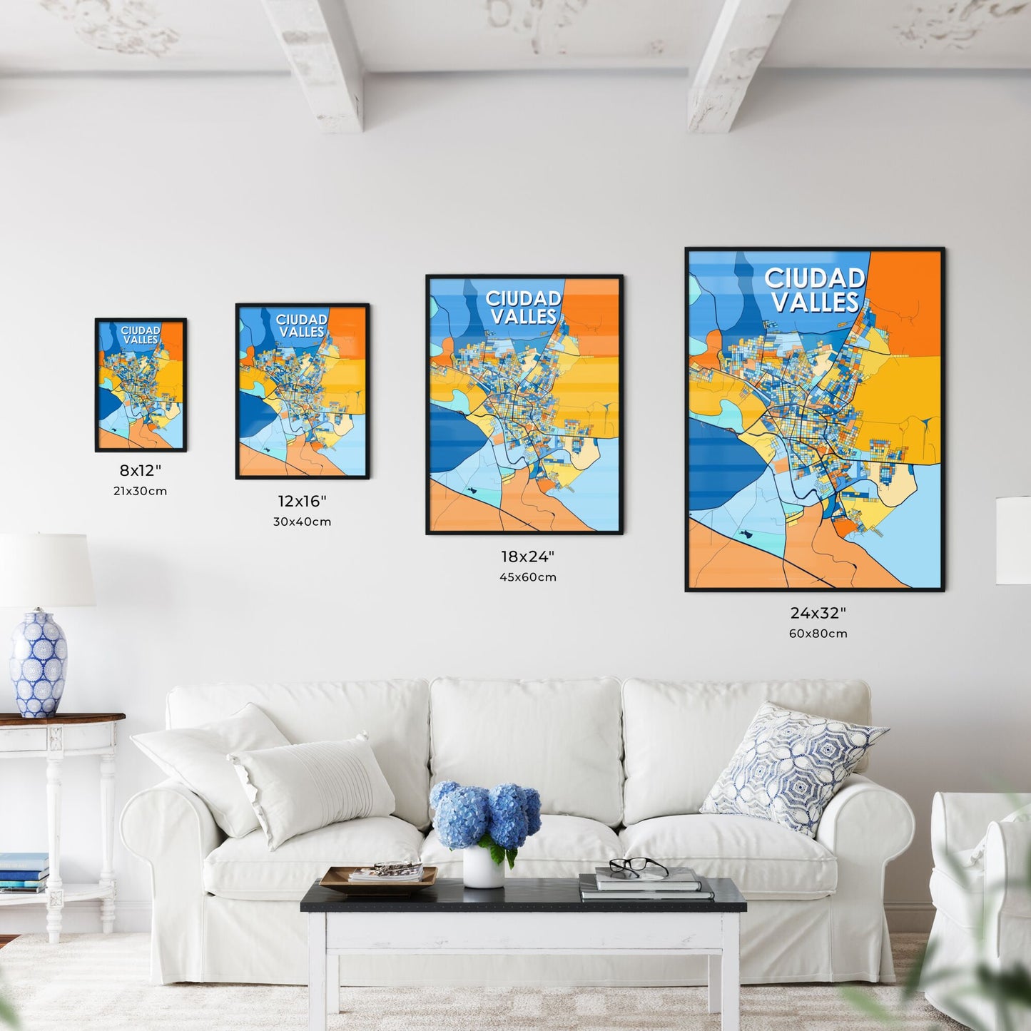 CIUDAD VALLES MEXICO Vibrant Colorful Art Map Poster Blue Orange