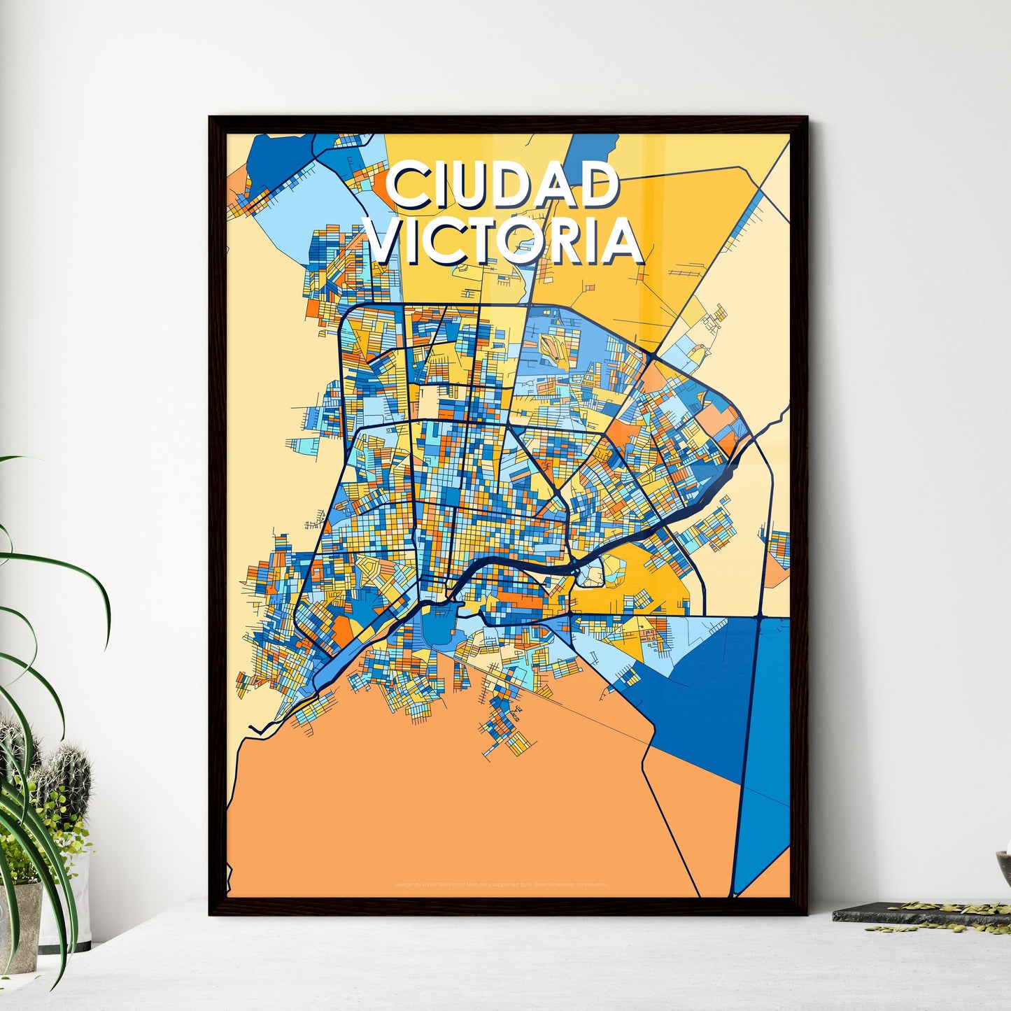 CIUDAD VICTORIA MEXICO Vibrant Colorful Art Map Poster Blue Orange